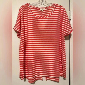 NWT Umgee Striped Tee Top Shirt Blouse Loose Fit split back size L